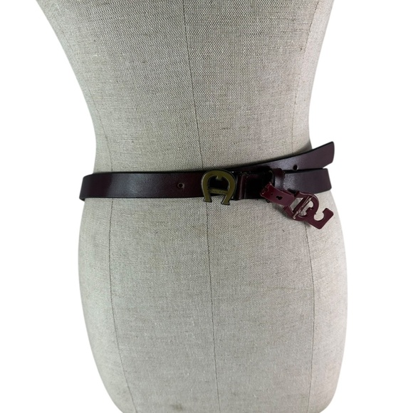 Rare Genuine ETIENNE AIGNER Burgundy Leather Logo Belt For Unisex Size XL 34